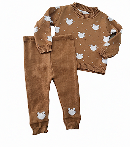CONJUNTO ESTAMPADO LÃ URSO MARROM