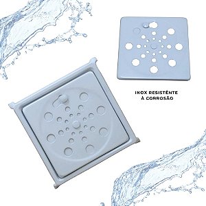 Ralo Grelha C/ Caixilho Inox Quadrado 15 X 15 Branco