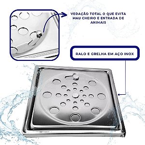 Ralo Grelha C/ Caixilho Inox Quadrada 10 X 10