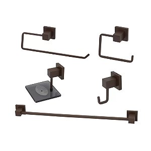KIT ACESSÓRIOS BANHEIRO LUXO QUADRIT AÇO CORTEN