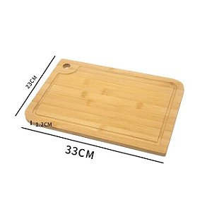 Tabua De Carne Corte Madeira Bambu Natural Com Furo De Corte Retangular