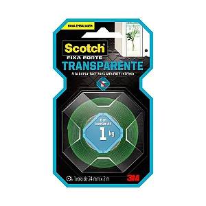 Fita Dupla Face Transparente 24mmx2m Scotch Fixa Forte 1KG - 3M