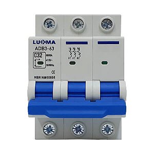 Disjuntor Lukma Tripolar 10 amperes a 63A Padrão Din Curva C
