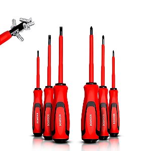 Kit de Chaves Magnéticas Isoladas 6 Peças – Phillips e Fenda, Cabo Emborrachado