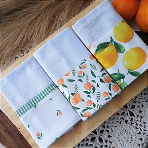 Kit com 3 Panos de Prato - Frutas Cítricas