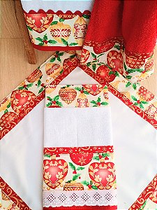 Kit Natalino com 4peças - Toalha de Chá, Pano de Copa e Bate Mão