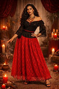 SAIA DE RENDA VERMELHA COM FORRO PRETO 3M DE RODA