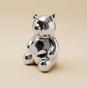 Urso Decorativo de Cerâmica - Prata - 6cm - 1 unidade - Rizzo
