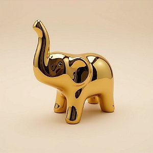 Elefante Decorativo de Cerâmica - Dourado - 7x7cm - 1 unidade - Rizzo