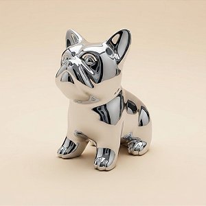 Cachorro Decorativo de Cerâmica - Prata - 7,6x6,4x3,8cm - 1 unidade - Rizzo
