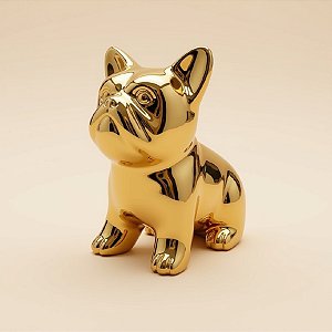 Cachorro Decorativo de Cerâmica - Dourado - 7,6x6,4x3,8cm - 1 unidade - Rizzo
