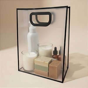 Sacola Transparente PVC com Alça - Preto - 21x27x11cm - 1 unidade - Rizzo