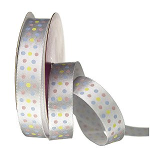 Fita de Cetim Bolinhas Azul Amarelo e Rosa - Cor 001 - 10m x 15mm  - 1 unidade - Fitas Progresso - Rizzo