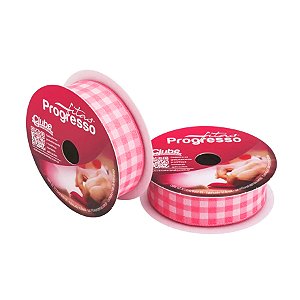 Fita de Cetim Xadrez Rosa - XZ005 - Cor 310 - 22mm x 10m - 1 unidade - Progresso - Rizzo