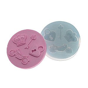 Molde de silicone Moto,Chave, Coroa e Cadeado Ref. 253 Flexarte