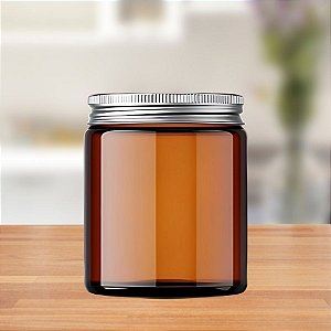 Pote de Vidro Âmbar com Tampa de Alumínio Prata - 230ml - 1 unidade - Rizzo