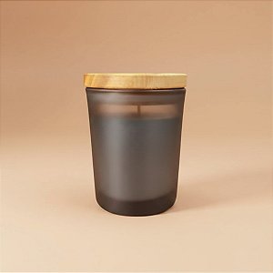 Pote de Vidro para Vela com Tampa de Madeira com Vedação - Cinza - 60ml - 4x6cm - 1 unidade - Rizzo