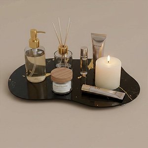 Bandeja Mesa Orgânica Com Pé - Mármore Preto - 20x30cm - 1 unidade - Rizzo