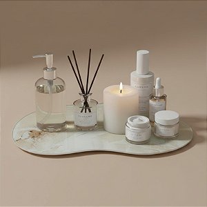 Bandeja Mesa Orgânica Com Pé - Mármore Bege - 20x30cm - 1 unidade - Rizzo