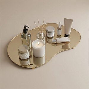 Bandeja Mesa Orgânica Com Pé - Ouro - 20x30cm - 1 unidade - Rizzo