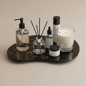 Bandeja Mesa Orgânica Com Pé - Mármore Preto - 16x22cm - 1 unidade - Rizzo
