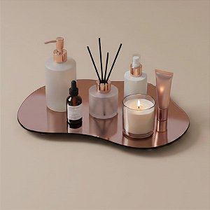 Bandeja Mesa Orgânica Com Pé - Rose Espelhado - 16x22cm - 1 unidade - Rizzo