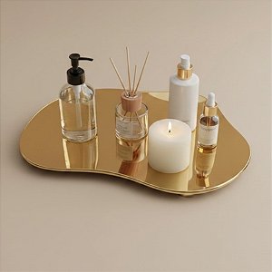 Bandeja Mesa Orgânica Com Pé - Ouro - 16x22cm - 1 unidade - Rizzo