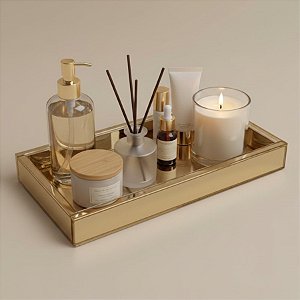 Bandeja Caixa Retangular - Ouro - 10x20cm - 1 unidade - Rizzo