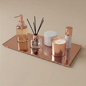 Bandeja Mesa Retangular Com Pé - Rose Espelho - 10x20cm - 1 unidade - Rizzo