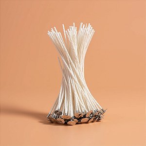 Pavio De Algodão Parafinado Com Ilhós Metálicos Para Vela - Modelo B2040 - 18cm - 2mm - 10 unidades - Rizzo