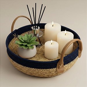 Bandeja Decorativa Paracanas Azul Grande - Alça de Couro - 35x35x9cm - 1 unidade - Rizzo