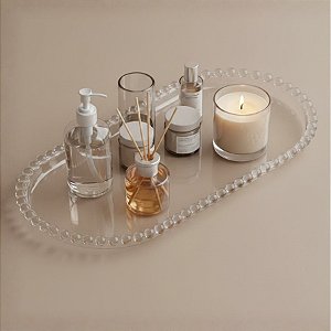 Bandeja Esfera Acrílica Durável Oval - Cristal - 25x13cm - 1 unidade - Rizzo