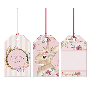 Tags De Para com Cordão 5x8cm - Coelha Serena - 12 unidades - Cromus - Rizzo