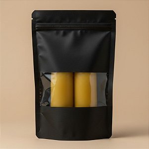 Saco de Papel Preto com Visor Stand Up Pouch Zip 20x30x5cm - Hermético e Impermeável Dentro e Fora - 50 un - Rizzo
