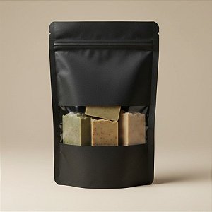 Saco de Papel Preto com Visor Stand Up Pouch Zip 12x20x4cm - Hermético e Impermeável Dentro e Fora - 50 un - Rizzo