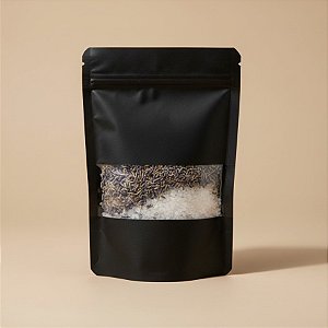 Saco de Papel Preto com Visor Stand Up Pouch Zip 9x14x3cm - Hermético e Impermeável Dentro e Fora - 50 un - Rizzo