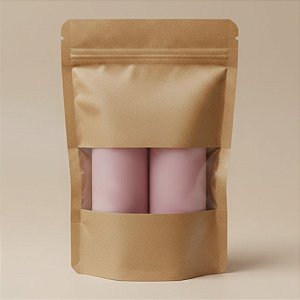 Saco de Papel Kraft com Visor Stand Up Pouch Zip 23x35cm - 50 un - Hermético Fosco p Fora Impermeável p dentro - Rizzo