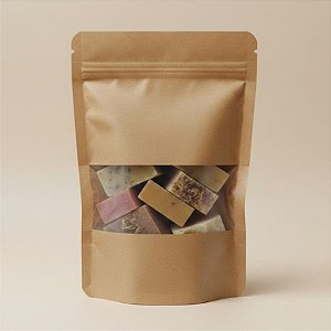 Saco de Papel Kraft com Visor Stand Up Pouch Zip 16x26cm - 50 un - Hermético Fosco p Fora Impermeável p dentro - Rizzo