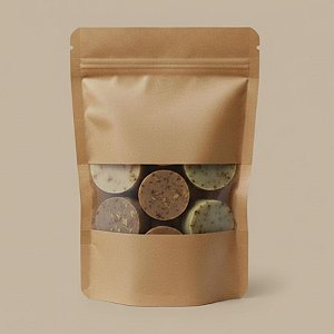 Saco de Papel Kraft com Visor Stand Up Pouch Zip - 18x26cm - 50 un - Hermético Fosco p Fora Impermeável p dentro - Rizzo