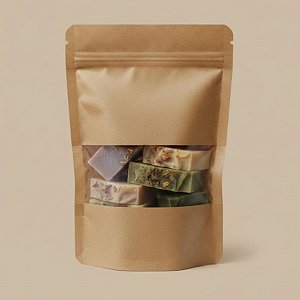 Saco de Papel Kraft com Visor Stand Up Pouch Zip - 14x22cm - 50 un - Hermético Fosco p Fora Impermeável p dentro - Rizzo
