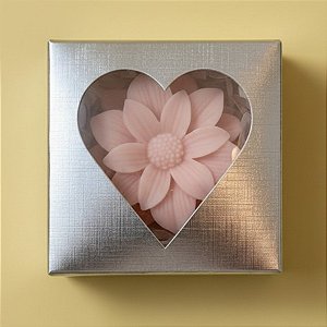 Caixa Para Doce Com Visor De Coração - 7x7x3cm - Prata Texturizada - 10 unidades - Assk - Rizzo