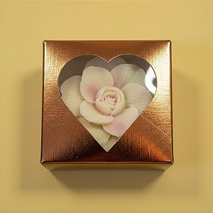 Caixa Para Doce Com Visor De Coração - 5,5x5x3cm - Bronze Texturizada - 10 unidades - Assk - Rizzo