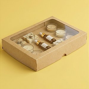 Caixa com Visor S5 (16cm x 22cm x 4cm) Kraft - 10 unidades - Assk - Rizzo Embalagens