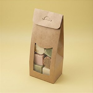 Caixa Sacolinha com Visor G (12cm x 23m x 6cm) Kraft - 10 unidades - Assk - Rizzo