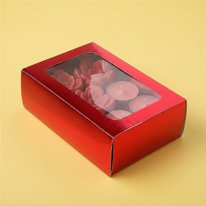 Caixa Gaveta com Visor Nº2 (8cm x 12cm x 4cm) Vermelha 10 unidades Assk Embalagens