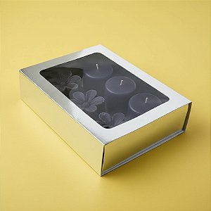 Caixa Gaveta com Visor Nº3 (12cm x 16cm x 4cm) Prata 10 unidades Assk Rizzo Embalagens