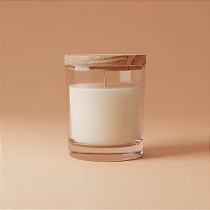 Pote De Vidro Redondo Para Vela Com Tampa De Madeira - 300ml - 1 unidade - Rizzo