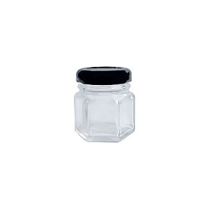 Pote De Vidro Sextavado Com Tampa Metal Preta - 4,5x5cm - 45ml - 1 unidade - Rizzo