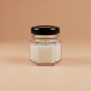 Pote De Vidro Sextavado Com Tampa Metal Preta - 4,5x5cm - 45ml - 1 unidade - Rizzo