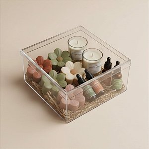 Caixa Acrílica Quadrada Transparente - 19,6x19,6x9,5cm - 1 unidade - Rizzo